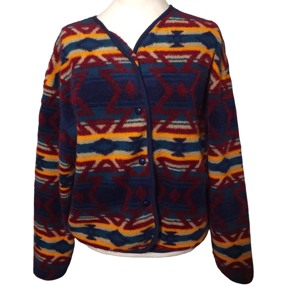 VTG Women's Westbourne Southwestern Aztec 
Fleece Button Up Cardigan Size S